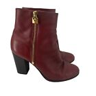Michael Kors Frenchie Ankle Boot Red Leather Side Zip Block Heel Almond Toe 8.5