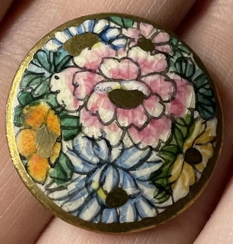 Antique Japanese Meiji Era Satsuma Pottery Millefiori Flower Button Hand Painted Cover