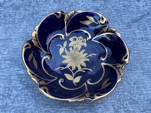 ECHT KOBALT BOWL J.L. MENAU COBALT BLUE GOLD LEAF VICTORIAN FLORAL VINE DESIGNS - Picture 1 of 10