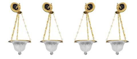Set Four (4) Georgian Style Gilt Bronze and Glass Wall Lights Sconces Cover