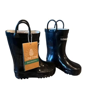 Kids Wellies Rain Boots Easy-On Handles Black Size 7 New - Picture 1 of 11