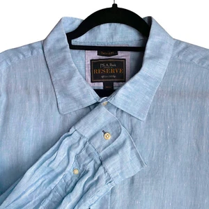Jos A Bank Reserve 3XLT Tailored Fit 100% Linen Light Blue Long Sleeve Button Up - Picture 1 of 11