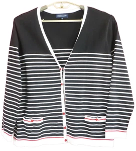SC001224 JONES NEW YORK Cardigan donna cotone manica lunga a righe taglia 1X Plus - Foto 1 di 8