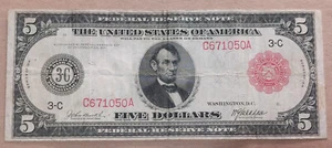 1914 FR-834b ✰ Red Seal ✰ $5 Bill RARE Philadelphia LARGE SIZE Horseblanket FRN - Picture 1 of 3