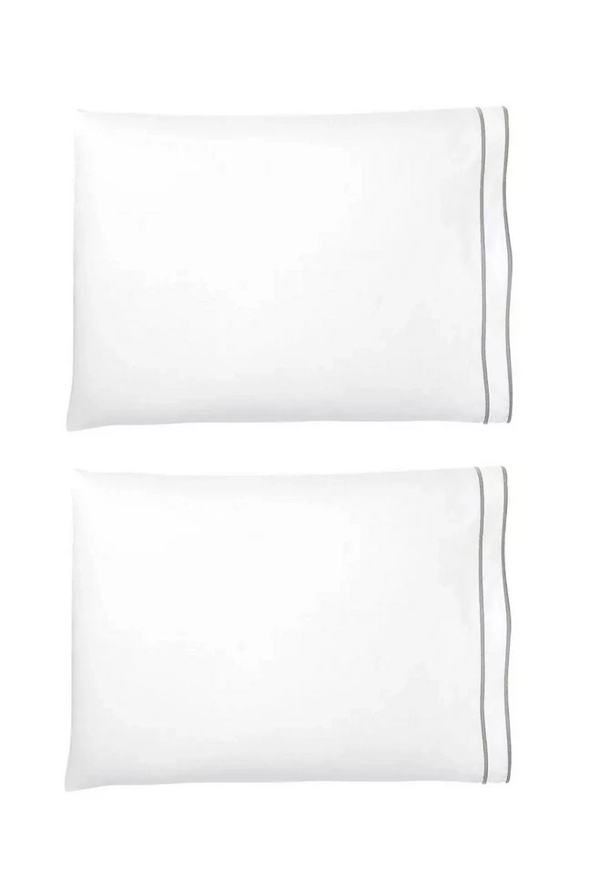 RALPH LAUREN Spencer Border Sateen Cotton King Pillowcases Pair White/Stone Grey - Image 1 of 1