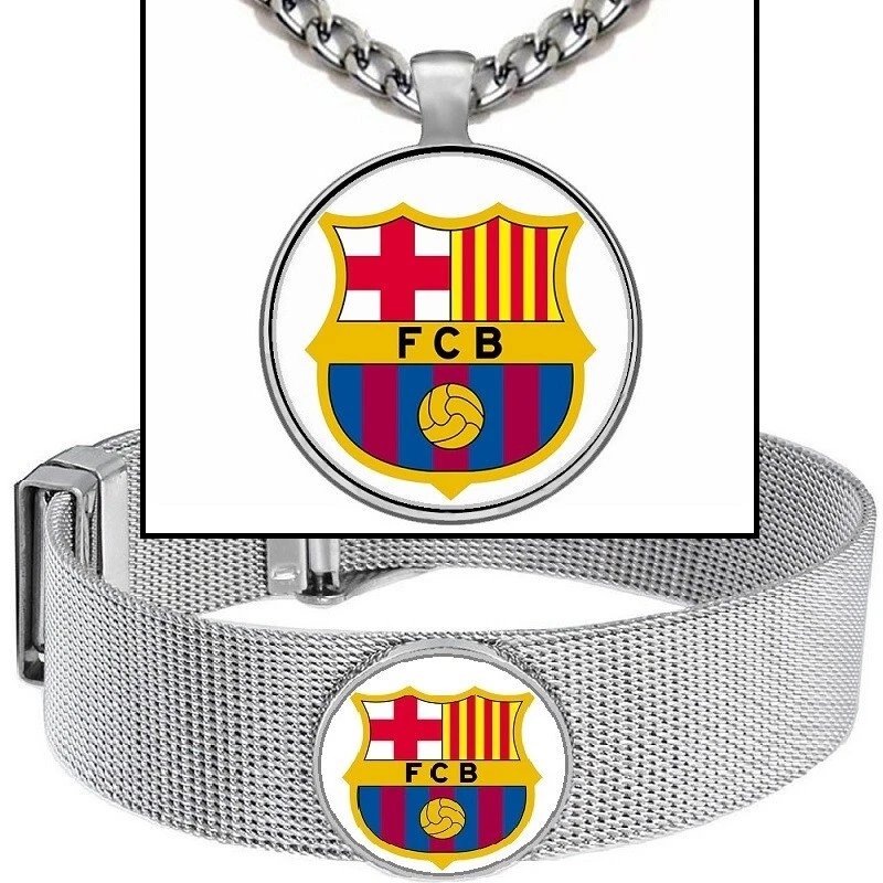 Juego de 2 brazaletes grandes de 24" de acero inoxidable para hombre FC Barcelona D5D6 Foto 1 de 4