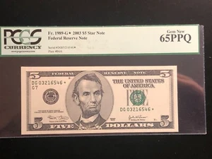 $5 2003 Star * Chicago PCGS Gem New 65PPQ #DG03216546* FRN Banknote Fr. 1989-G* - Picture 1 of 5