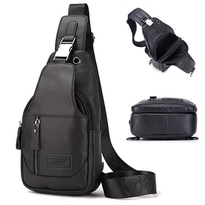 Herren Leder Brusttasche Bauchtasche mit USB Port Umhängetasche Reisetasche DHL! - Bild 1 von 14