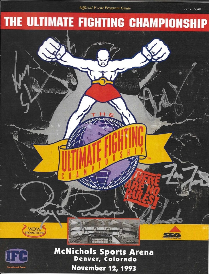 Ken Shamrock Royce Gracie Pat Smith Zane Frazier +1 Signed Replica UFC 1 Program - Image 1 of 4