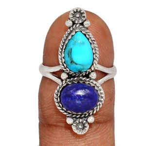 Southwest - Natural Lapis & Mohave Blue Turquoise 925 Silver Ring s.6.5 CR64839 - Picture 1 of 1