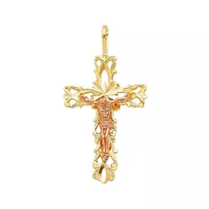 14K Two Tone Gold Religious Crucifix Pendant For Necklace or Chain - Picture 1 of 4