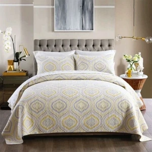 100% Cotton Embroidered Quilt/Bedspread Set Light Weight Cozy Queen Whole Year - Picture 1 of 7