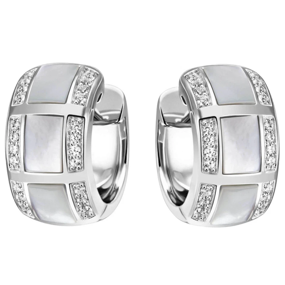 Ohrringe Creolen 16,8x9,1mm aus 925 Silber mit Perlmutt-Einlagen & 48 Zirkonia - Bild 1 von 1