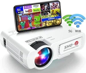 SHOU Projector Portable 5G WiFi Video-Projector 2022 Upgraded Movie Projector - Picture 1 of 9