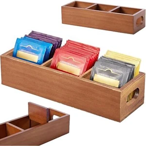 Tea Bag OrganizerWooden tea bag container3 Compartments Wood Tea Bag HolderSu... - Picture 1 of 8
