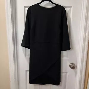 Vestido envolvente Boohoo negro manga 3/4 con detalle de corbata de cinturón ropa de trabajo profesional -14 - Imagen 1 de 4