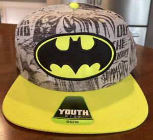 BATMAN EMBROIDERED LOGO SnapBack Adjustable Hat/Cap NEON Green Yellow,Youth Size