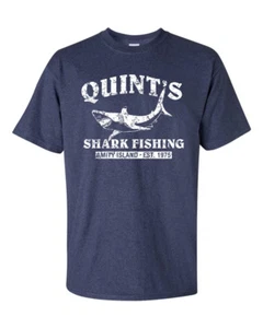 QUINT'S SHARK FISHING Jaws RETRO Amity Heather Navy Men's Tee Shirt 1206 - Picture 1 of 3