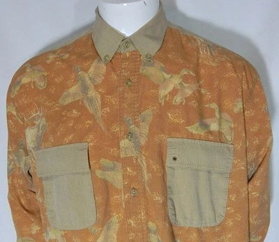 Camisa Para Hombres Afeitadora Lago Outdoorsman Pato Alce Cazadores Manga Larga Botón XL Foto 1 de 4