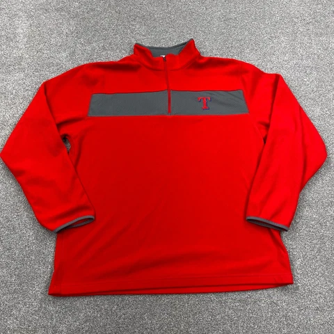 Texas Rangers Sweater Men XL Red Gray Pullover Quarter Zip Fleece Sweatshirt Cover