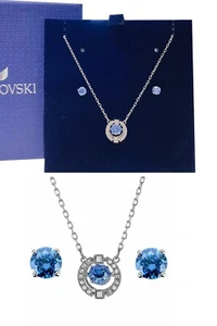 New in Gift Box SWAROVSKI 5480485 Rhodium Blue Crystals Set Earrings Necklace - Picture 1 of 4