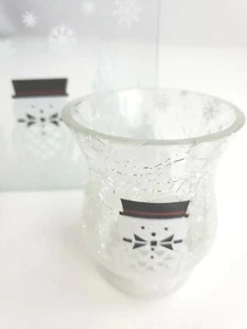 YANKEE CANDLE SNOWMAN CRACKLE GLASS VOTIVE HOLDER WITH PLATE - Picture 1 of 12