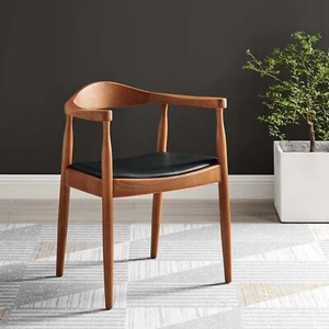 Modway Mid-Century Modern Black Faux Leather Cushion Wood Frame Dining Chair - Picture 1 of 9