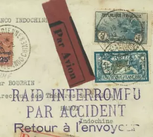 FRANCE Cover *AIR CRASH* 1929 ORPHANS 5f + 1f High Values Bourges Reg HANOI Z19a - Picture 1 of 6