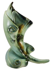Hull Parchment & Pine Vase Cornucopia Stoneware Aqua Brown S-6 1952 Exc #2 - Picture 1 of 8