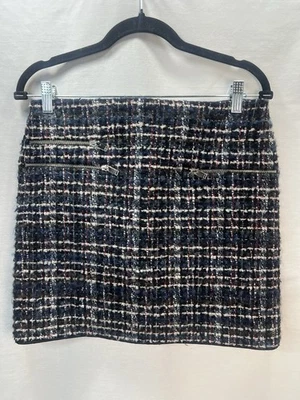 Falda de tweed para mujer Zara talla M bolsillos con cremallera forrada azul marino a cuadros Foto 1 de 4