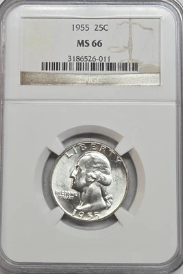 1955 P Washington Quarter NGC "MS-66 Outstanding Quarter 90% Silver #A-333 - Image 1 of 4
