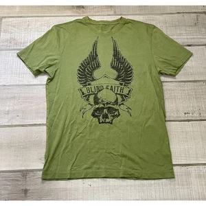 Herren Rundhalsausschnitt Kurzarm grün Baumwolle, Grafik "Blind Faith" kleiner Totenkopf - Bild 1 von 5