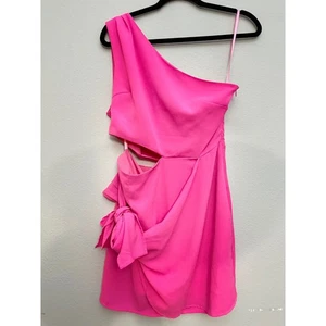 Vestido RNWY Para Mujer 6 Un Hombro Rosa Caliente Recortado Mini Rosa Caliente - Imagen 1 de 5