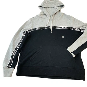 Aeropostale Hoodie Sweatshirt Men's Gray & Black Aero 1987 Pullover Drawstring - Picture 1 of 5