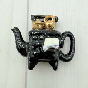 Cardew Miniatura 1 5/8" Mini Teiera Stufa Nero Oro Statuina Inghilterra - Foto 1 di 10