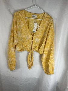 Urban Outfitter Bluse Hemd mit Knopfleiste Fliege gelb Sonnenblumen Größe Medium - Bild 1 von 10