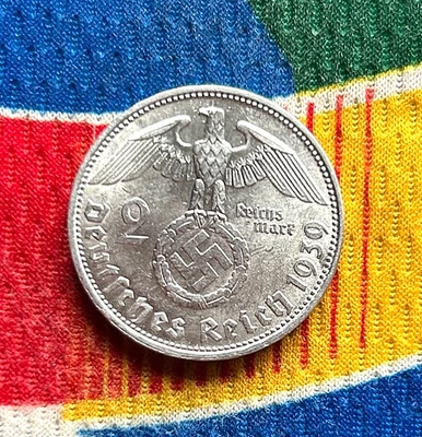 1939 D 2 Mark German Silver WWII Coin 3rd Reich Reichsmark Coin 5* UNC - Image 1 of 2