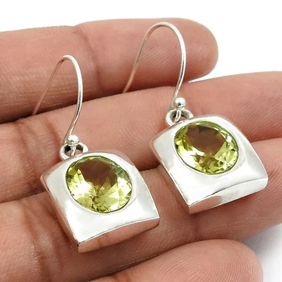 Oval Lemon Topaz Gemstone Dangling Hook Anniversary Earrings 925 Sterling Silver - Image 1 of 4