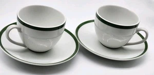 2er Set NEUE Williams Sonoma Brasserrie Kaffee-/Teetassen mit grünem Rand - Bild 1 von 10