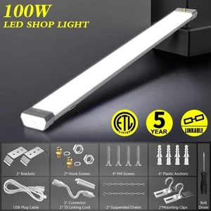 2Pcs Linkable LED Shop Light 100W 13000LM 5000K Office Ceiling Pull Chain Lights - Picture 1 of 14