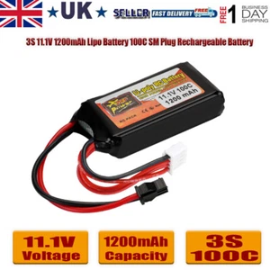 3S 11.1V 1200mAh Lipo Battery 100C SM Plug Rechargeable Battery for RC Car Drone - Picture 1 of 10