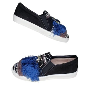 Stuart Weitzman Adine Loafer Black Leather Pull On NEW Blue Flats Size 5 - Picture 1 of 7