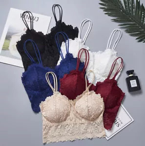 Womens Padded Bra Backless Lace Floral Bralette Crop Top Vest Tank Bustier Cami - Picture 1 of 15