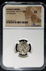 Denario argento imperatore romano Commodo Apollo poggiato su colonna rovescio NGC XF - Foto 1 di 3
