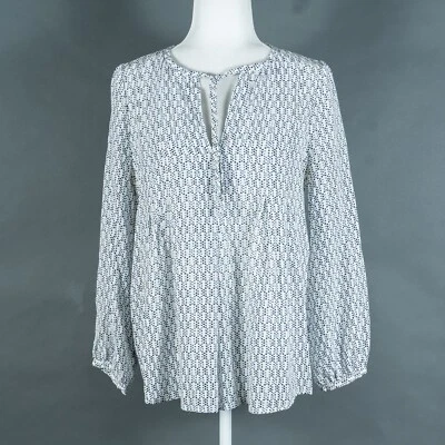 Blusa boutique de seda a lunares JOIE plisada fluida cuello en V túnica azul marino/blanco S Foto 1 de 4