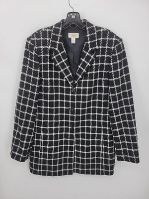 Talbots Jacket Womens 12 Black White Plaid Wool Button Front Academia Career - Image 1 of 4