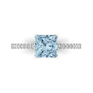 1.62Ct Princess Cut Natural Aquamarine Engagement Ring for Women, 14K White Gold - Picture 1 of 11