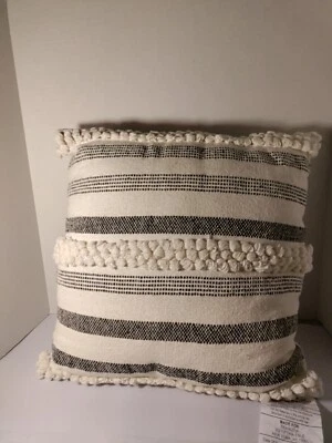 Overstuffed White And Black Throw Pillow 16x16 - Image 1 of 4