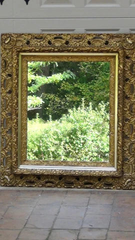ANTIQUE19c FRENCH GILT GESSO OVER WOOD W/PIERCED OUTER FRAME ACCENTS MIRROR Cover