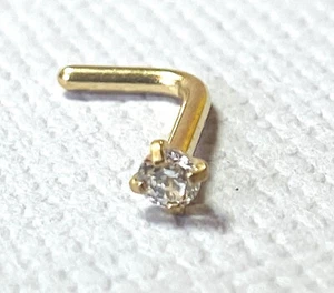 1pc Prong Set Clear CZ Gem 316L Surgical Steel L-Bend Nose Ring - Picture 1 of 12